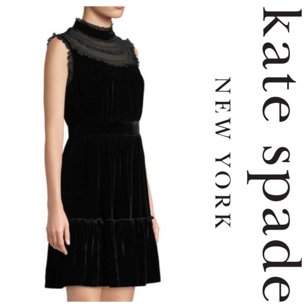 New Kate Spade Sleeveless Velvet Lace-Trim Dress - Picture 3 of 8